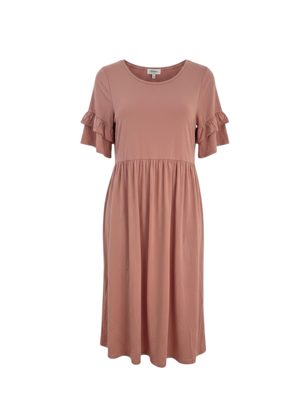 Ruffled Sleeve Midi Dress in Mauve Pink
